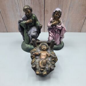 Vintage Handmade Nativity Scene Holy Family Mary Joseph Jesus Plaster Ceramic